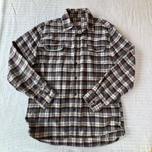 Jachs NY Mens Large Tall LT Plaid Flannel Shirt Long Sleeve Brown Grey Cotton